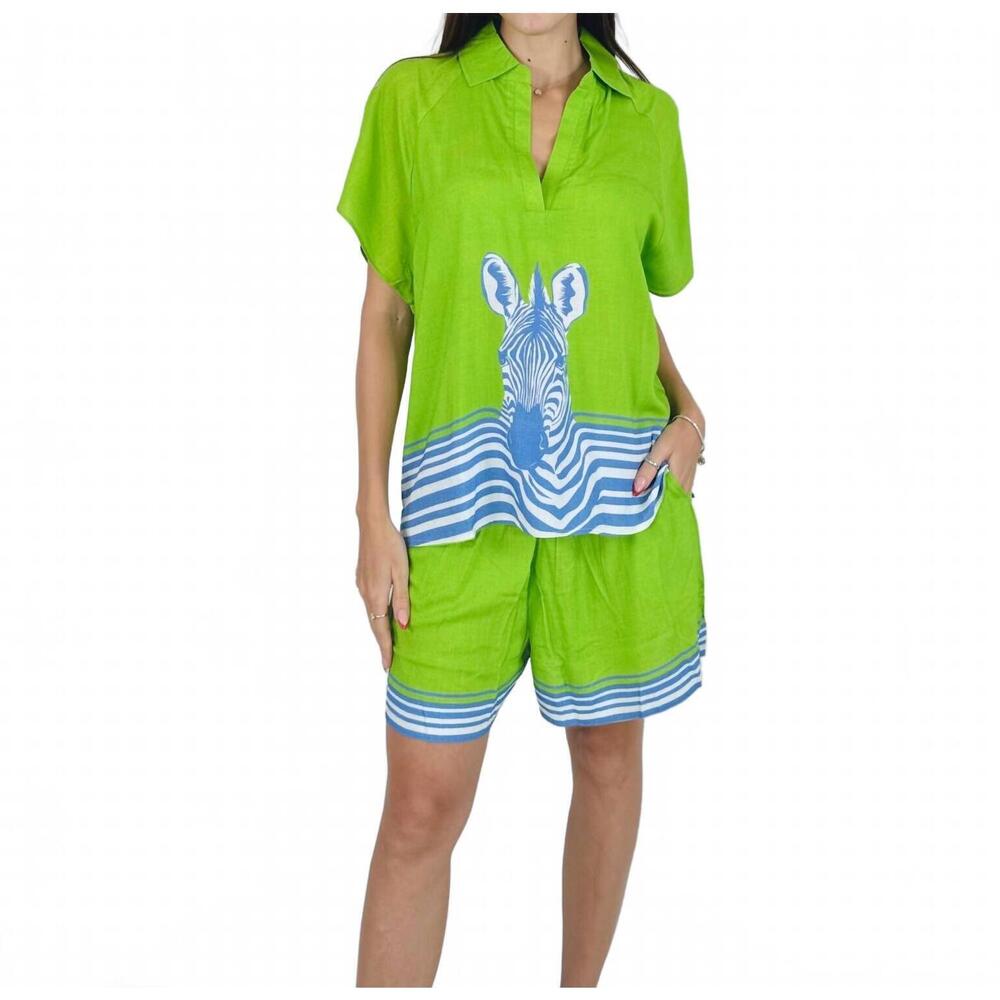 NEW ISLAPAYAL women's high-waist pull on shorts in zebra lime